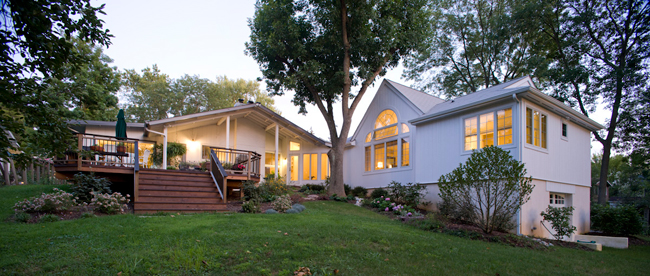 Rear facade at dusk